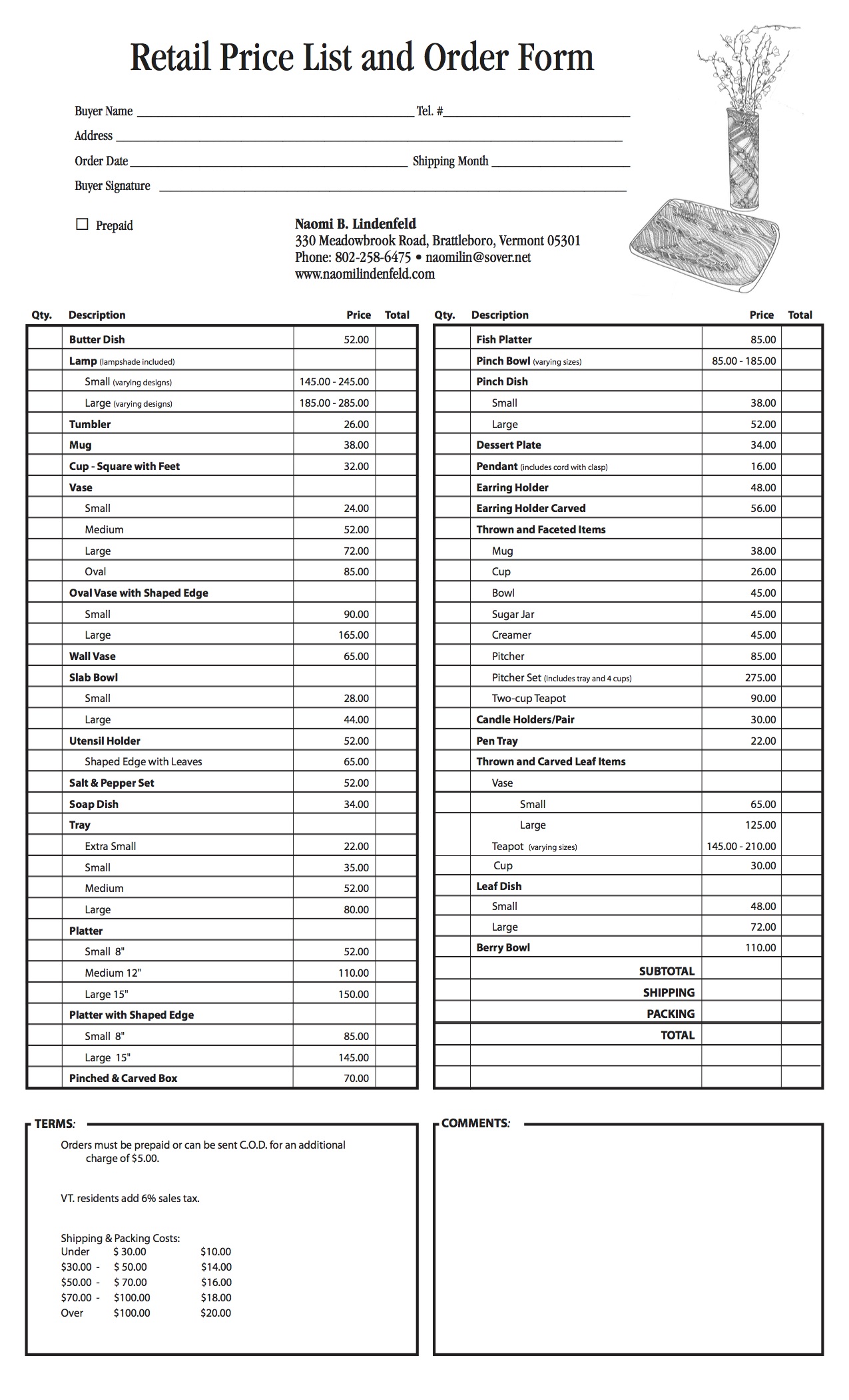 Retail Price List and Order Form 2016